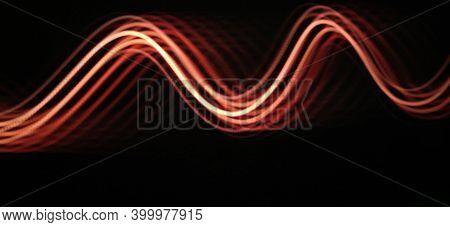 Neon Red Light Wave Abstract Isolated On A Black Background
