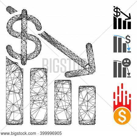 Vector Net Recession. Geometric Linear Frame Flat Net Generated With Recession Icon, Designed With C