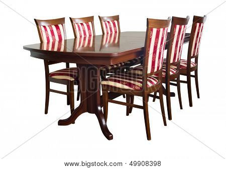 Dining room table and chairs isolated on white