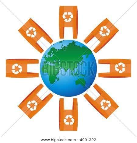 Verden ikon afrundet til poser med genanvendelse Symbol
