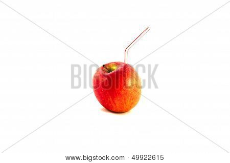 Tube In Sweet Red Apple On White Background