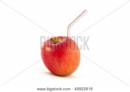 Tube In Sweet Red Apple On White Background