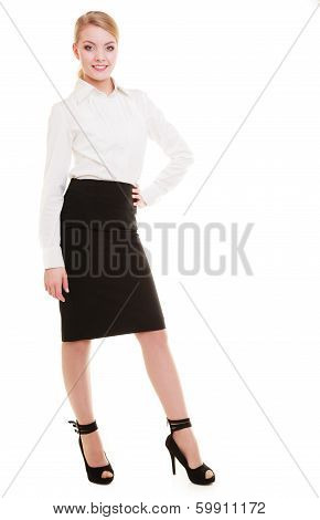Full Length Of Young Blond Businesswoman Isolated On White