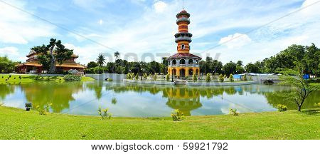 The Scenic View Of Thai Royal Residence At Bang Pa-in Royal Palace In Ayutthaya, Thailand.