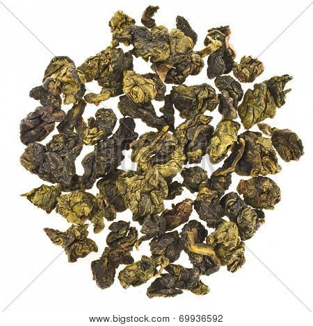 Oolong Tea with milk flavor (Tea Bao Chao Nai Xiang), Top view,isolated on white background