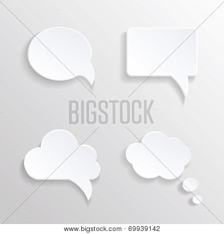 White paper bubbles for speech. Universal set. Abstract design. Vector illustration.