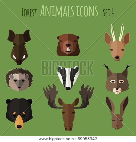 Forest animals flat icons. Set 2
