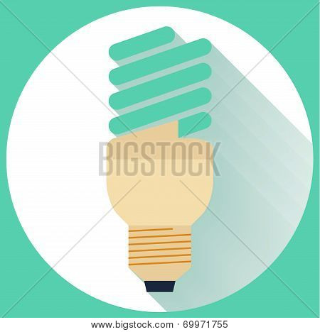 Flat Energy Saving bulb icon with long shadow