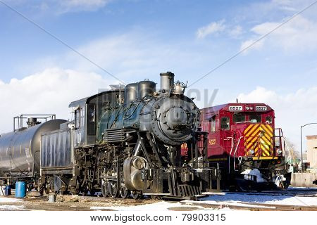locomotives at railway station of Alamosa, Colorado, USA