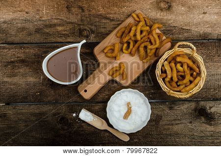 Churros With Chocolate Dip - Streed Food, Deep Fried