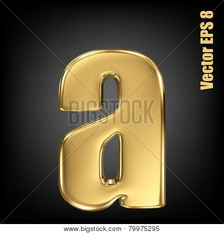 Vector letter a from gold solid alphabet. Lovercase golden font collection. EPS 8