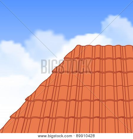 Red corrugated tile element of roof.