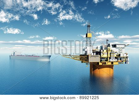 Supertanker and Oil Platform