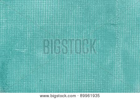 Old Cement Wall With Net And Stains, Texture Concrete Background. Turquoise, Mint And Tiffani