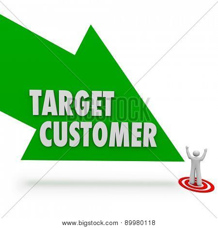 Target Customer arrow pointing at person or prospect for your company or business
