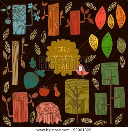 Autumn Vector Set. Collection Of Different Cartoon Trees -stock Vector