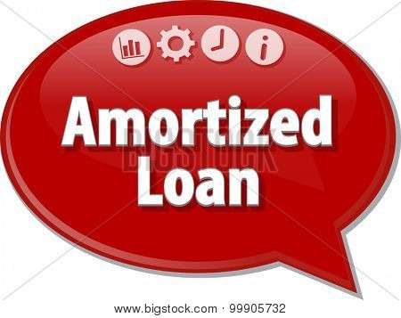 Speech bubble dialog illustration of business term saying Amortized loan