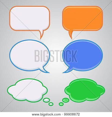Set Of Six Attractive Bubbles Comic Speech, Green, Orange, Blue,