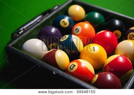 Pool Balls On Green Snooker Table