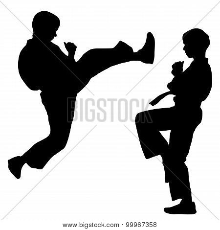 Black Silhouettes Of Karate. Sport Vector Illustration.