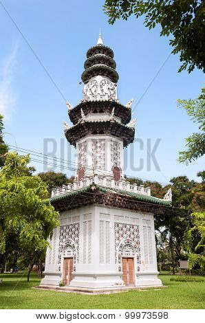 Chinese Clock Tower In Lumpini Park, Bangkok, Thailand