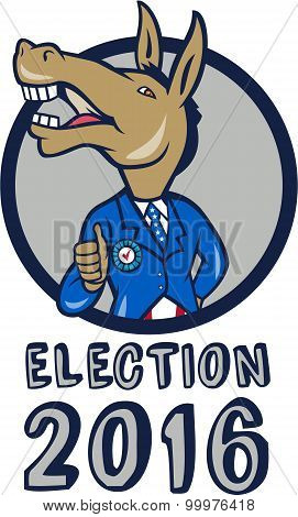Election 2016 Democrat Donkey Mascot Circle Cartoon