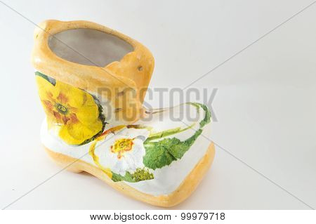 Decoupage Decorated Vintage Boot Shaped Porcelain Figurine