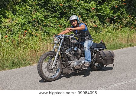 Biker Riding Harley-davidson Sportster