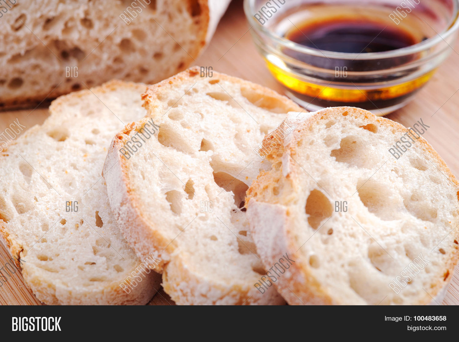 common italian appetiser; sliced baguette served with olive oil 