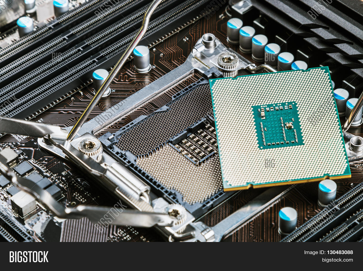 cpu socket and processor on the motherboard.