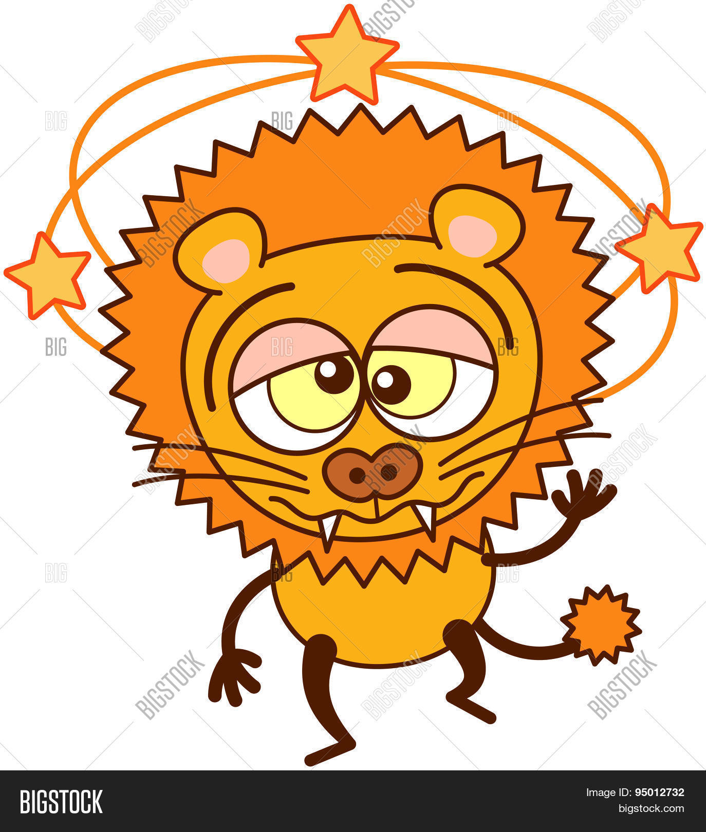 cute lion walking unsteadily and feeling dizzy