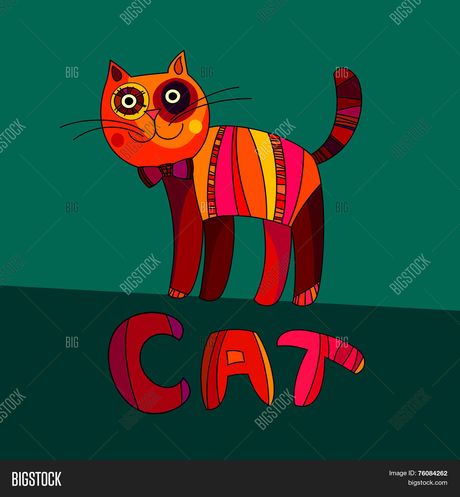 vector cartoon cat on green bac 库存矢量图和库存照片 | bigstckk