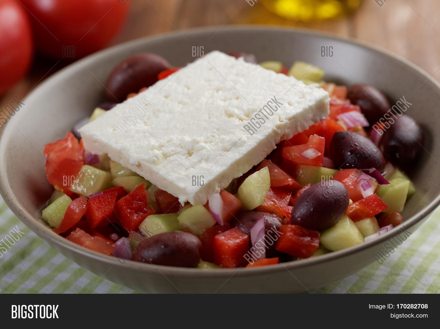 greek salad on a rustic table