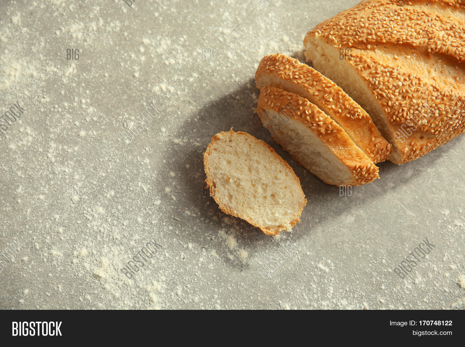 top view of sliced wheaten bread, closeup