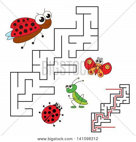 Number Names Worksheets simple maze for kids : Ladybird and her baby. Kid maze game. Search the way. Easy ...