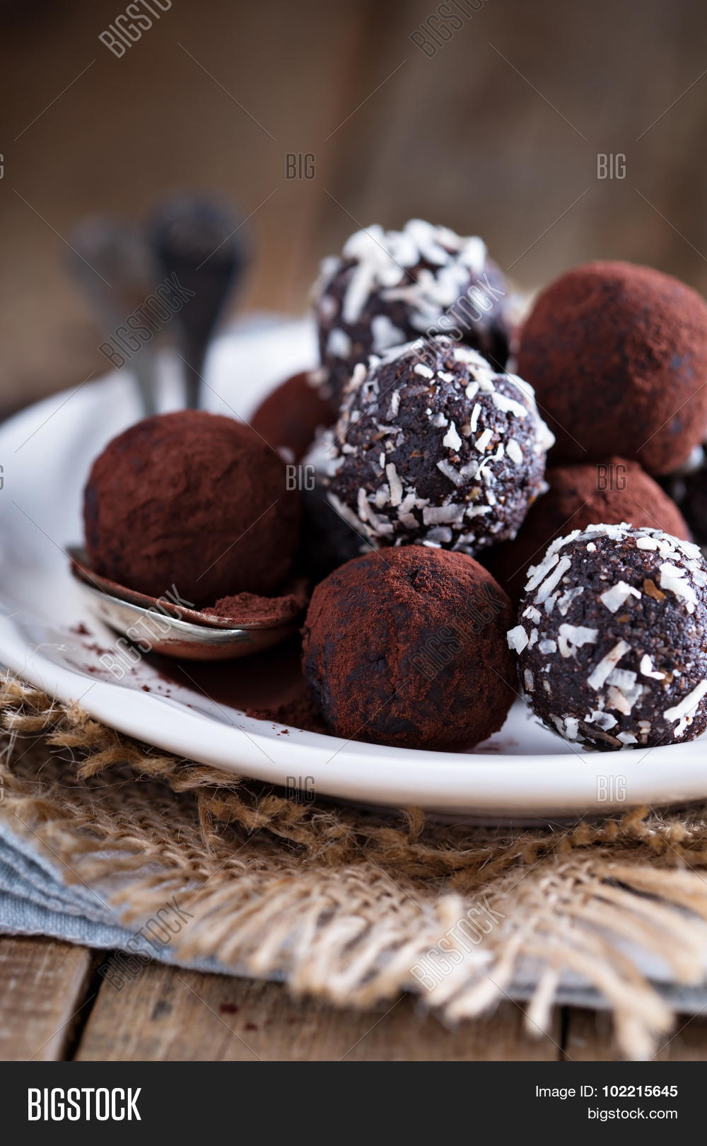 healthy chocolate truffles with nuts and dates