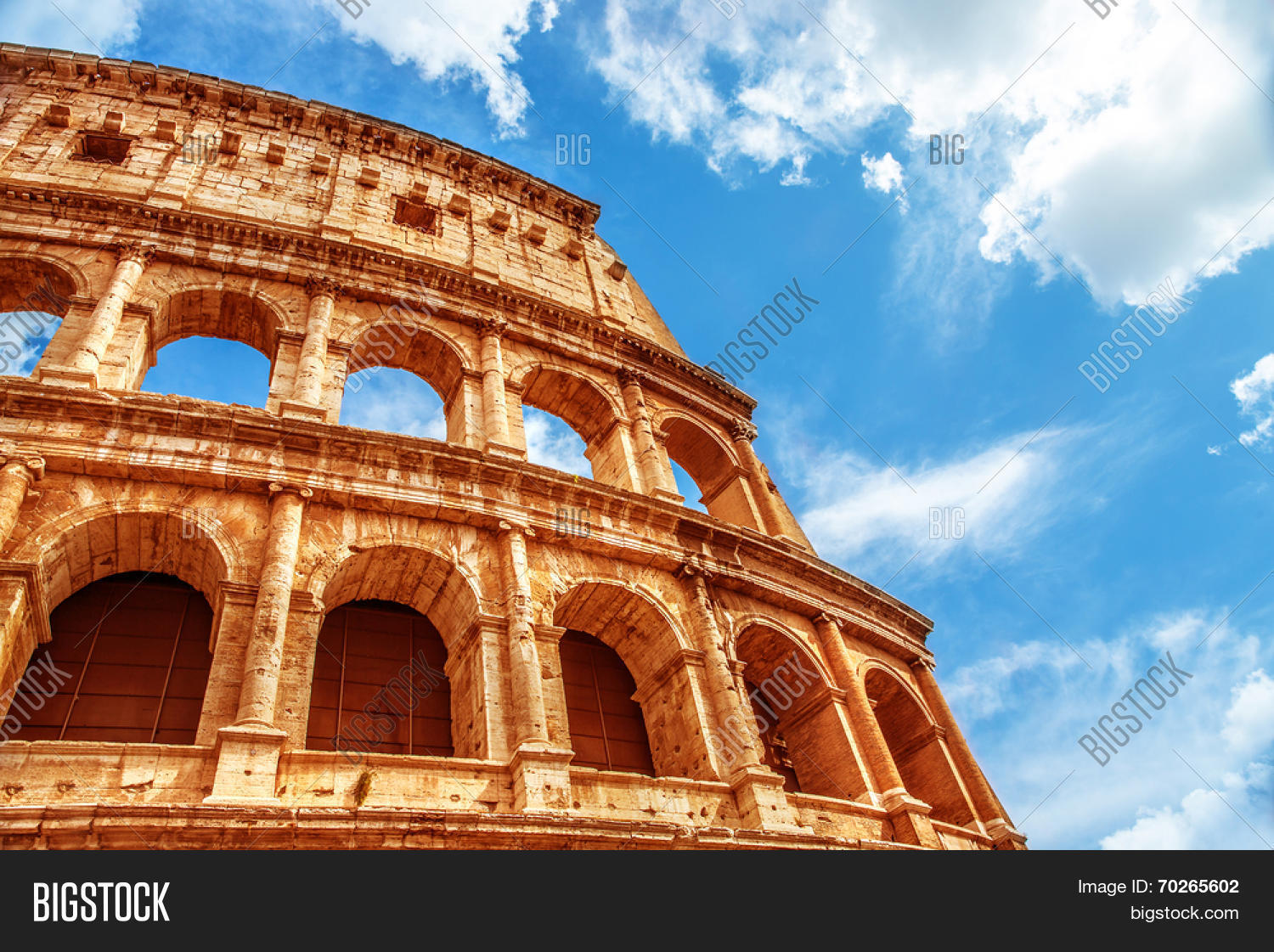 colosseum, italy, gorgeous ancient roman architecture on blue