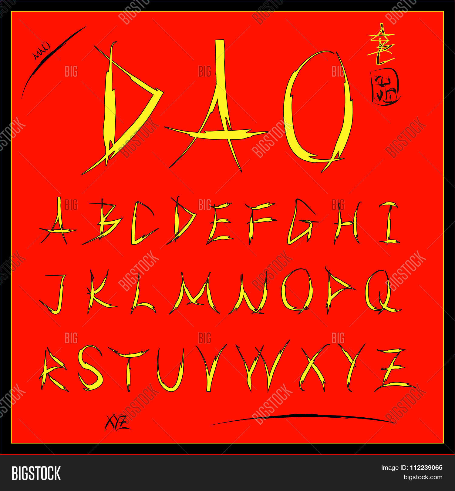 chinese calligraphy japanese alphabet hieroglyph, art font for