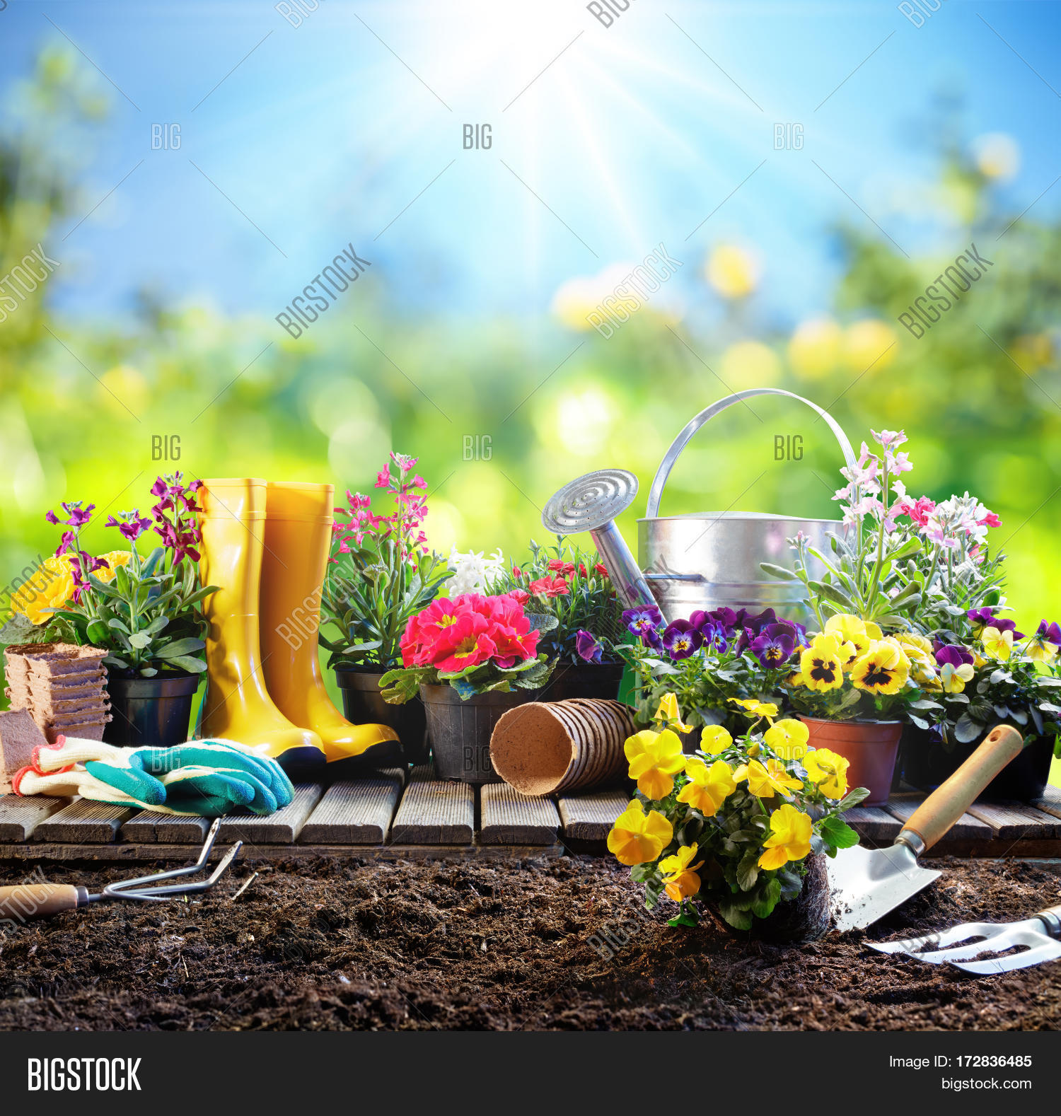 gardening - equipment for gardener with flowerpots