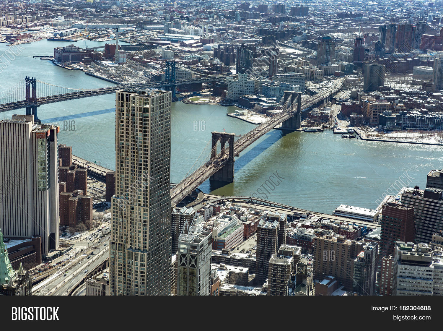 aerial view of new york city with manhattan skyscrapers and
