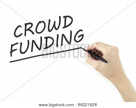 crowdfunding words written by mans hand 库存照