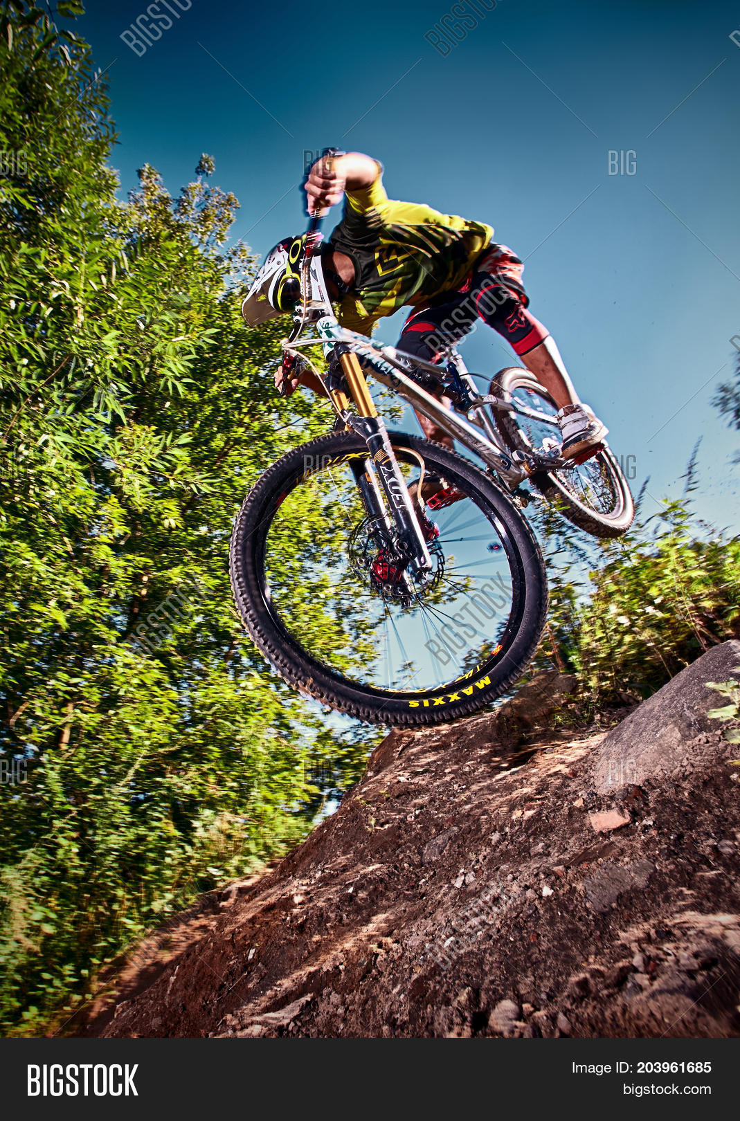 russia moscow - august 31 2017: jump and fly on a mountain bike.