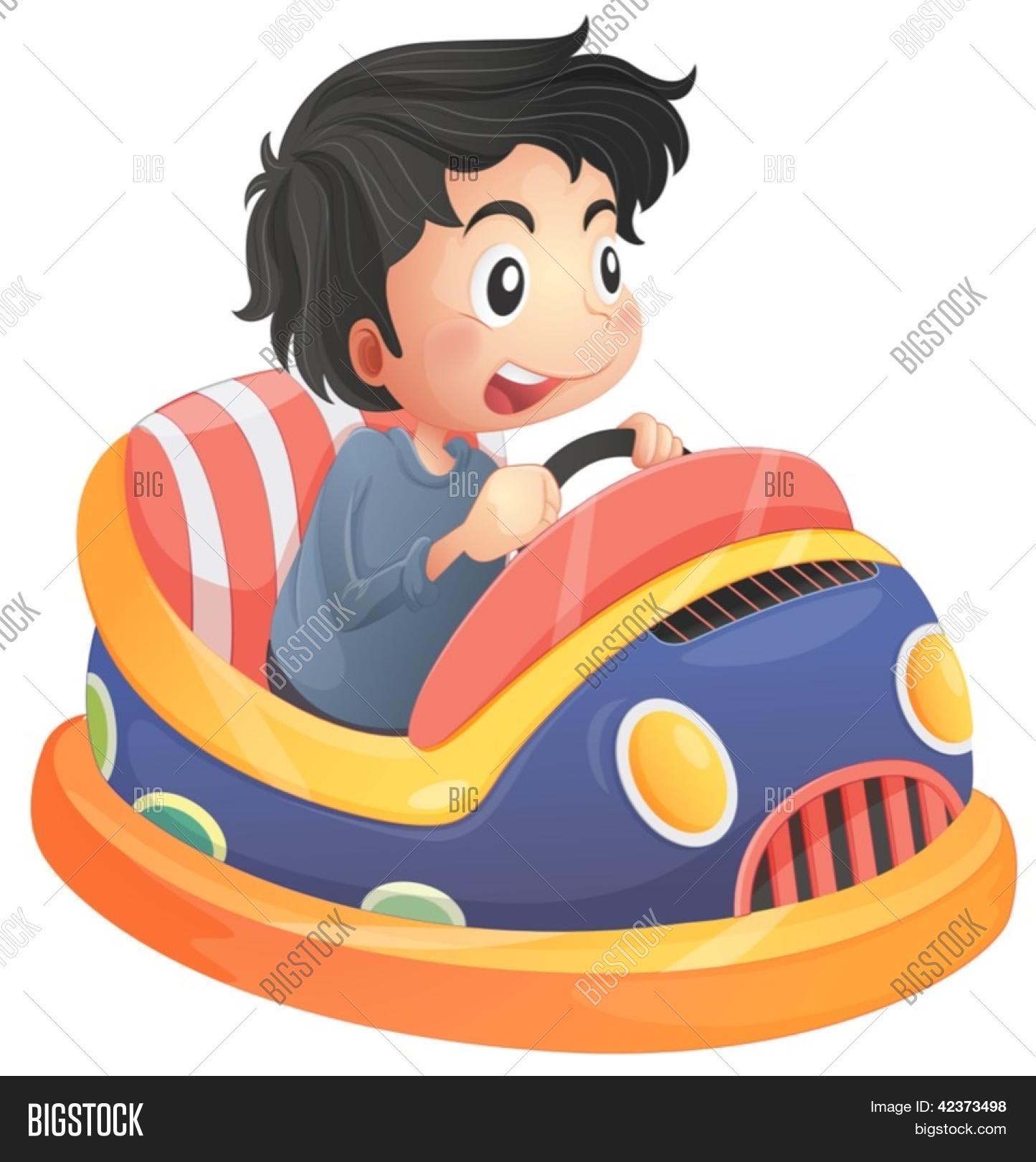 一个孩子在 bumpcar 骑在白色背景上的插图 库存矢量图和库存照片