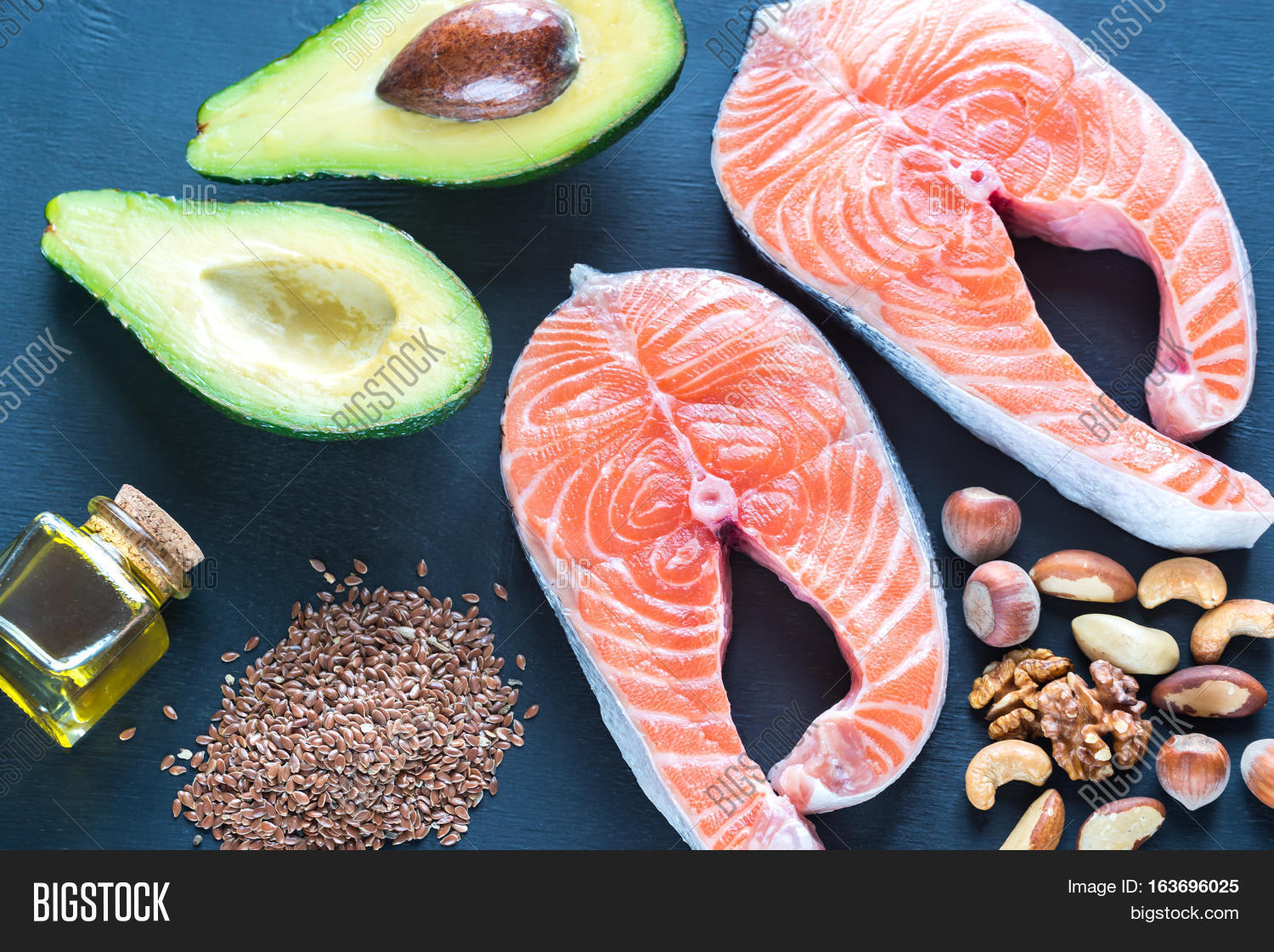 food with omega-3 fats on the wooden background