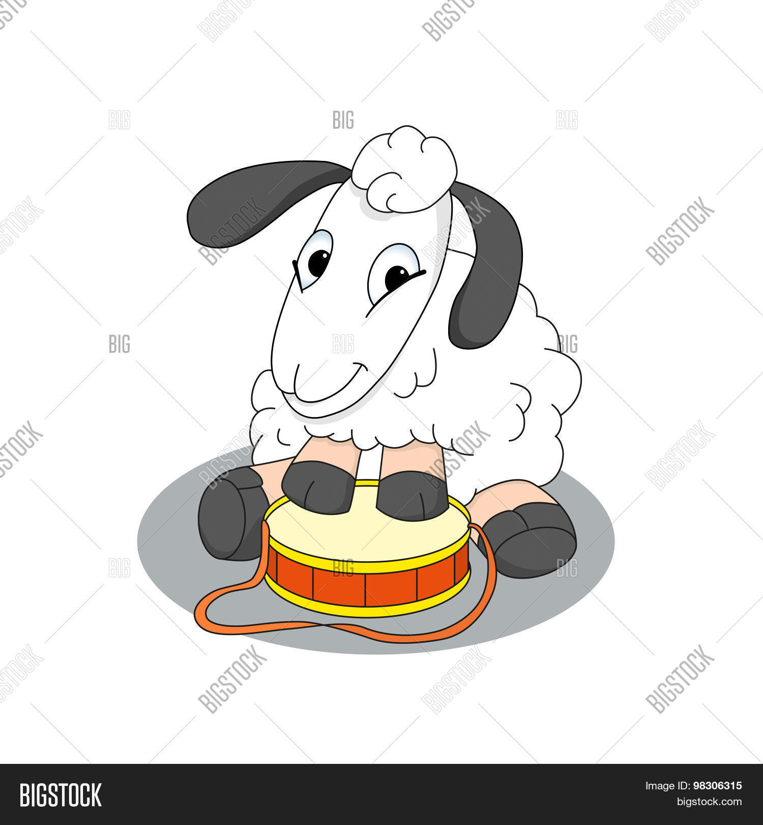 cute cartoon character of lamb with drum 库存矢量图和库存照片