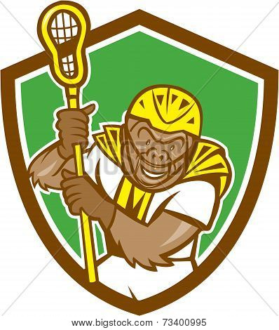 gorilla lacrosse player shield cartoon