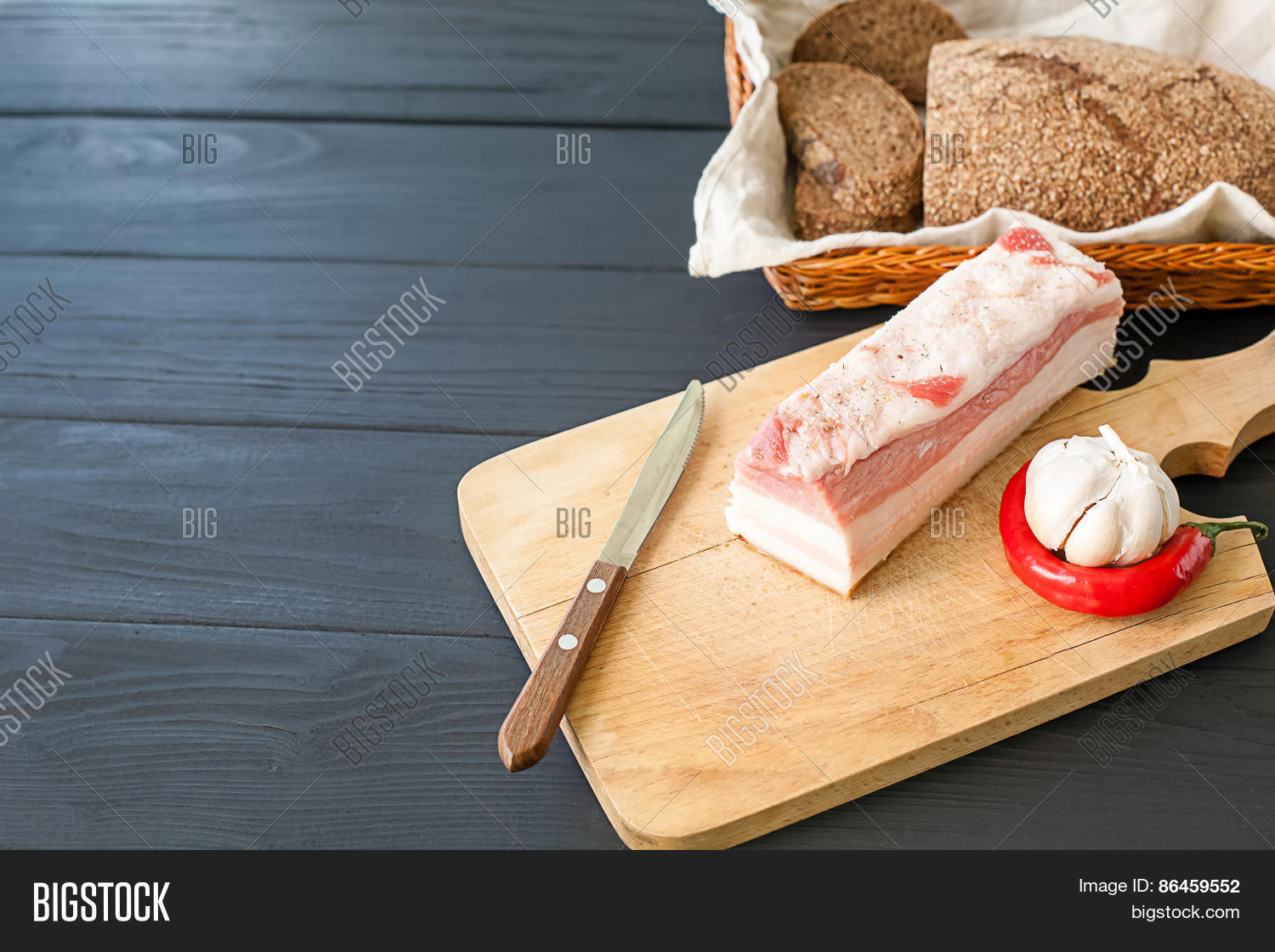 salty spiced lard with bread, ukrainian cuisine