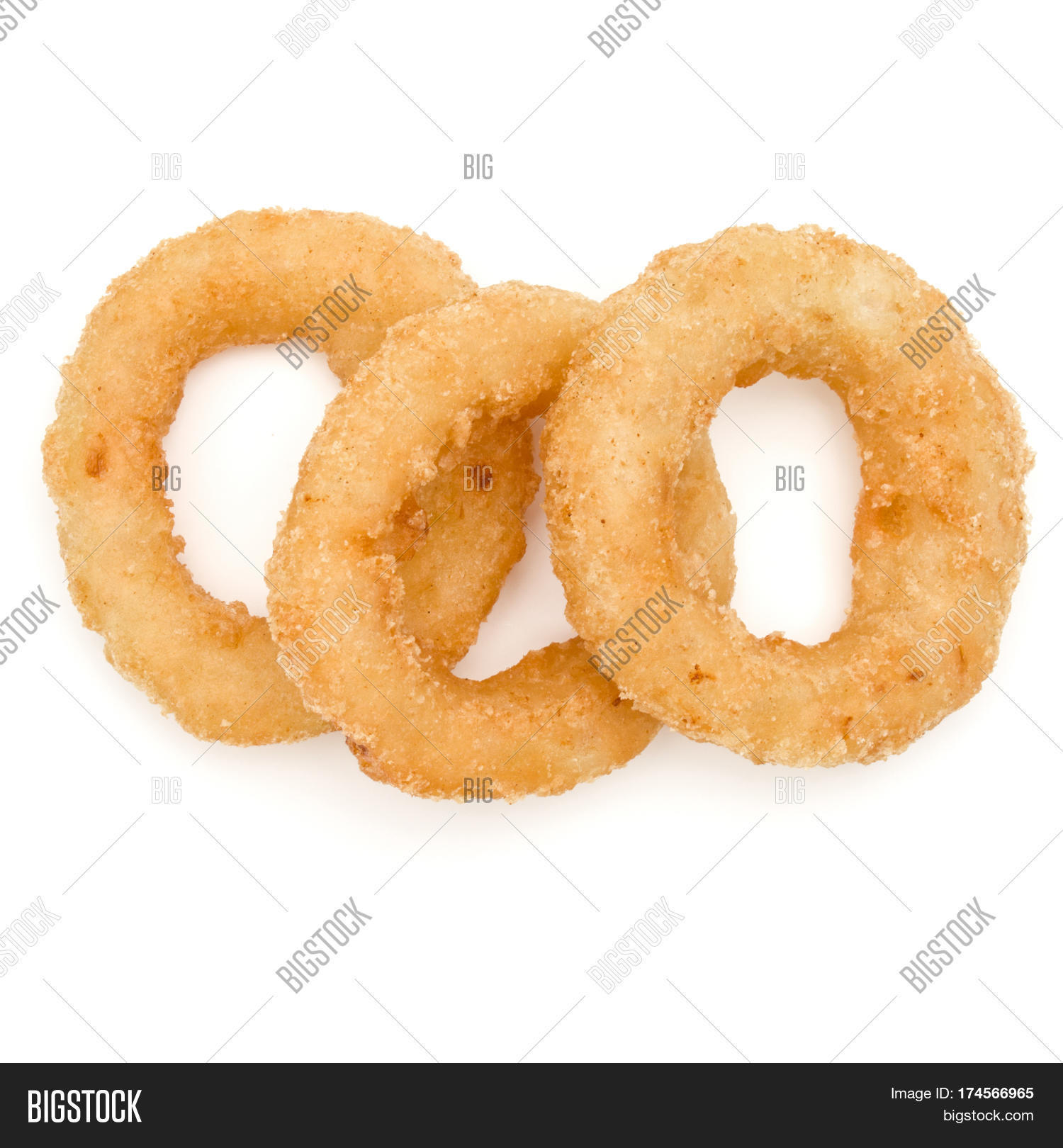 crispy deep fried onion or calamari ring isolated on white back