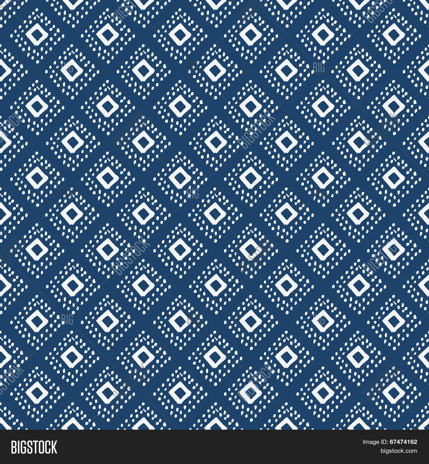 indigo blue hand drawn seamless pattern, vector