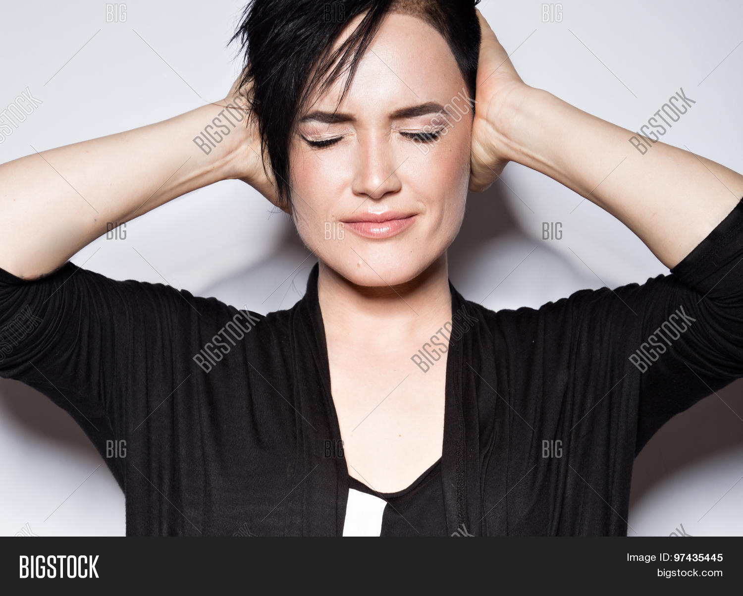 girl in a black dress with shaved head in art gothic style.